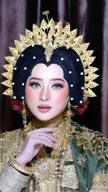 Riasan pengantin Bugis dengan sanggul dan mahkota emas, karya Sabrinagina